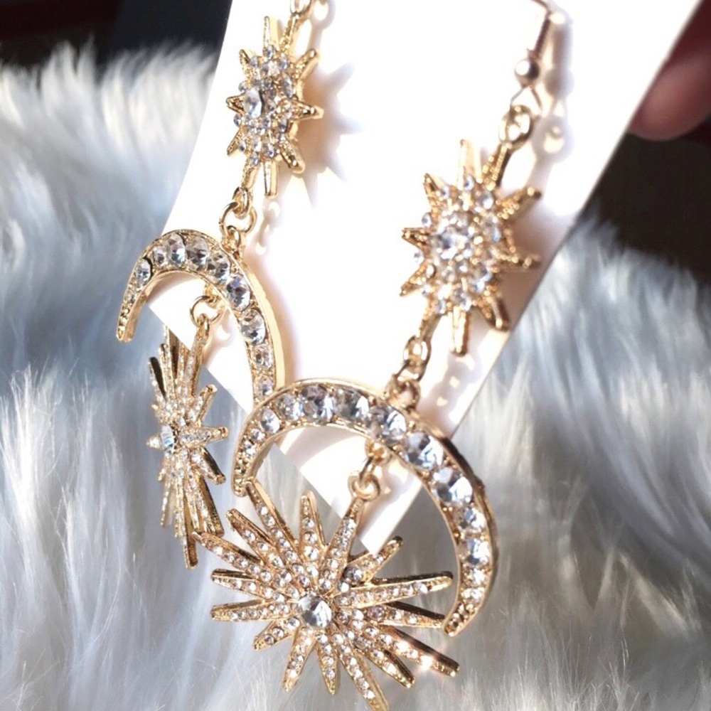 Crystal Sun and Moon Starburst Celestial Earrings - Picture 3 of 7